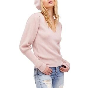 Free People Gingersnap Tunic In Rose Womens M Double V Neck Balloon Sleeve Chic